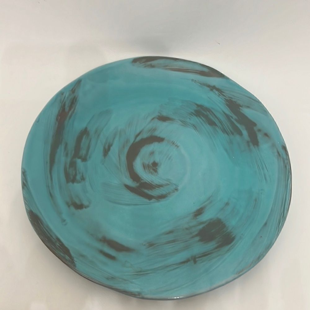 Italy Turquoise Swirl 8 1/2 In Plate Handmade And Painted Distressed Exquisite